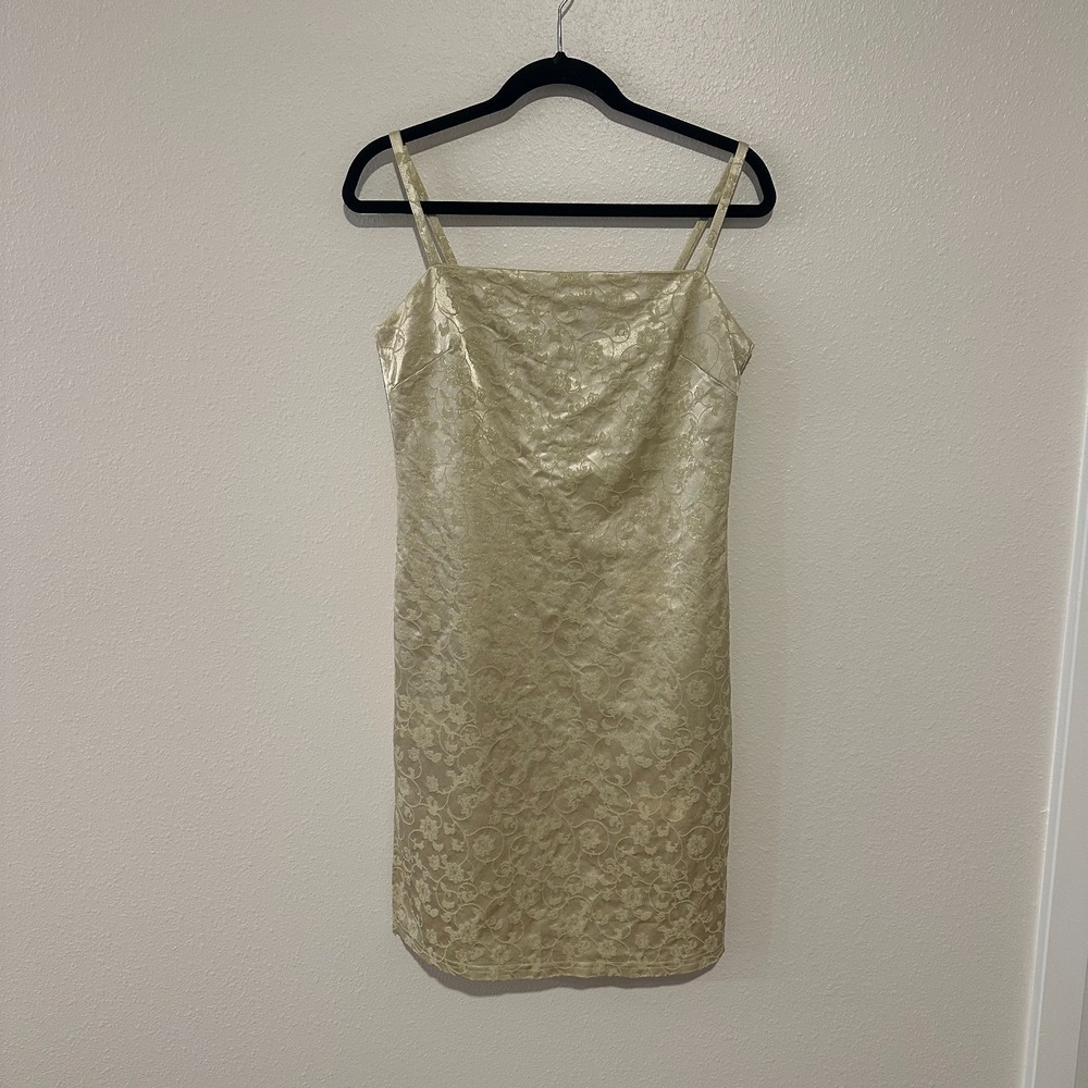Y2K Yellow Floral Jacquard Slip Dress Size L(Fits like SM) Cocktail Party Midi